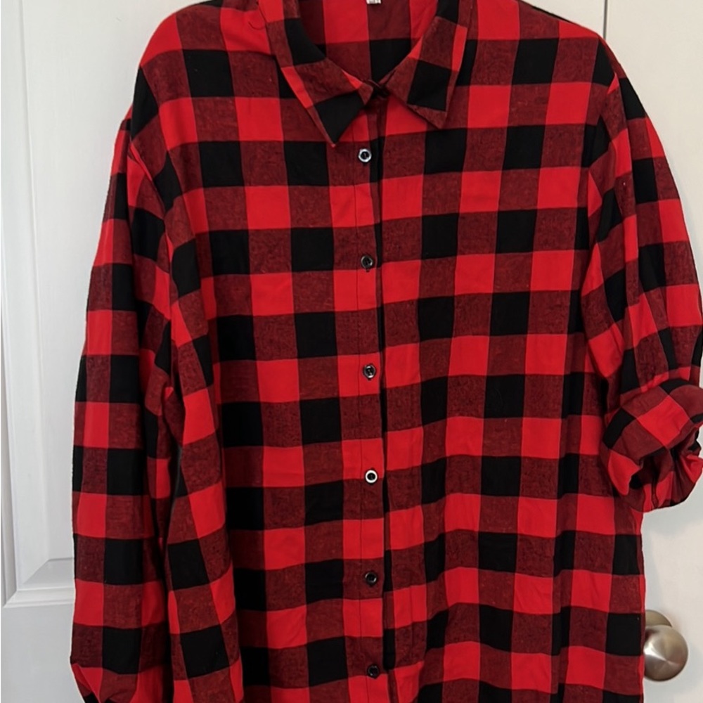 Black and red checkered button down